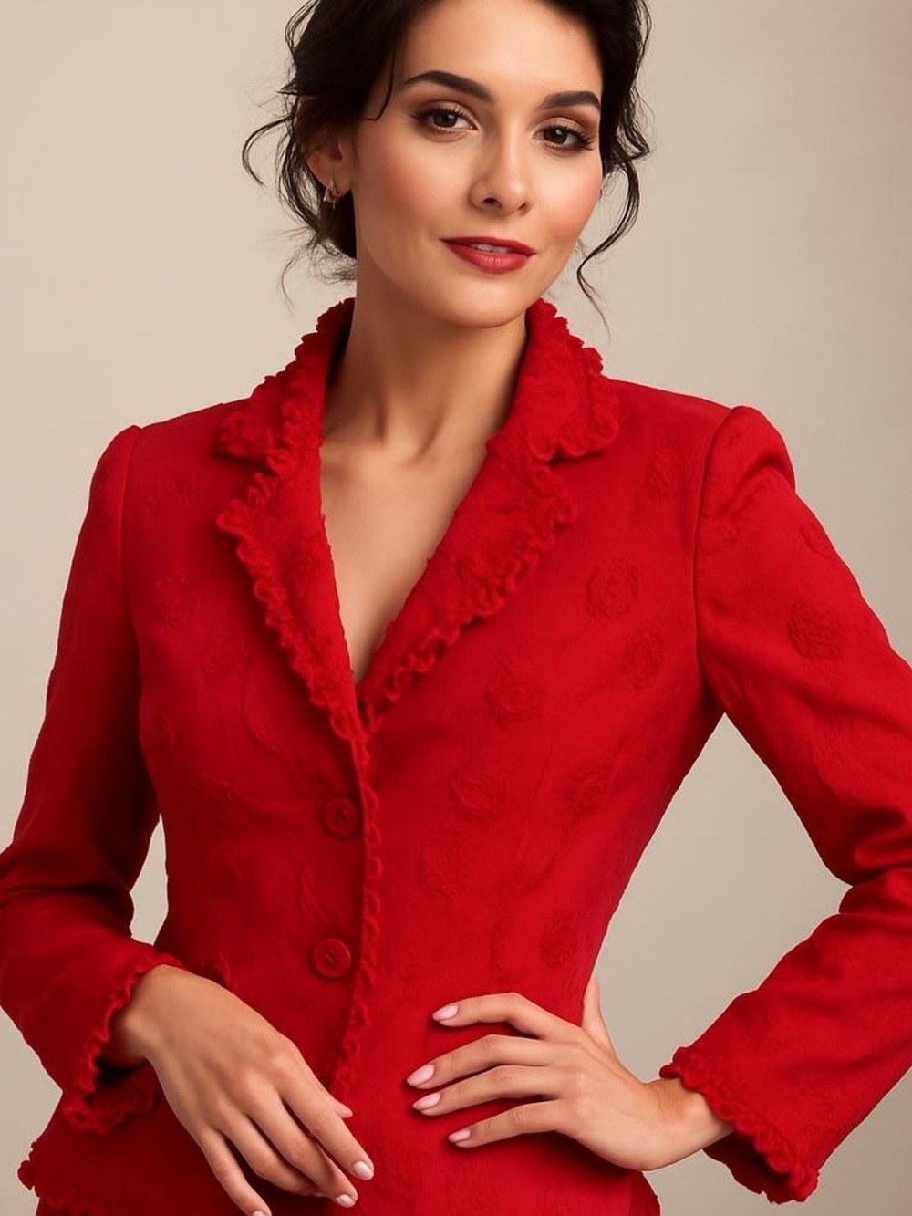 Christopher & Banks Vibrant Red Ruffle-Trim Blazer Size M